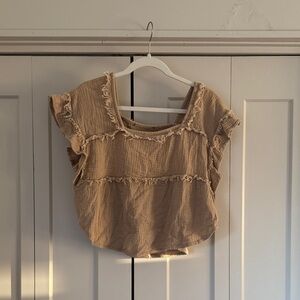 Women’s Tan Ruffle Sleeve Blouse
